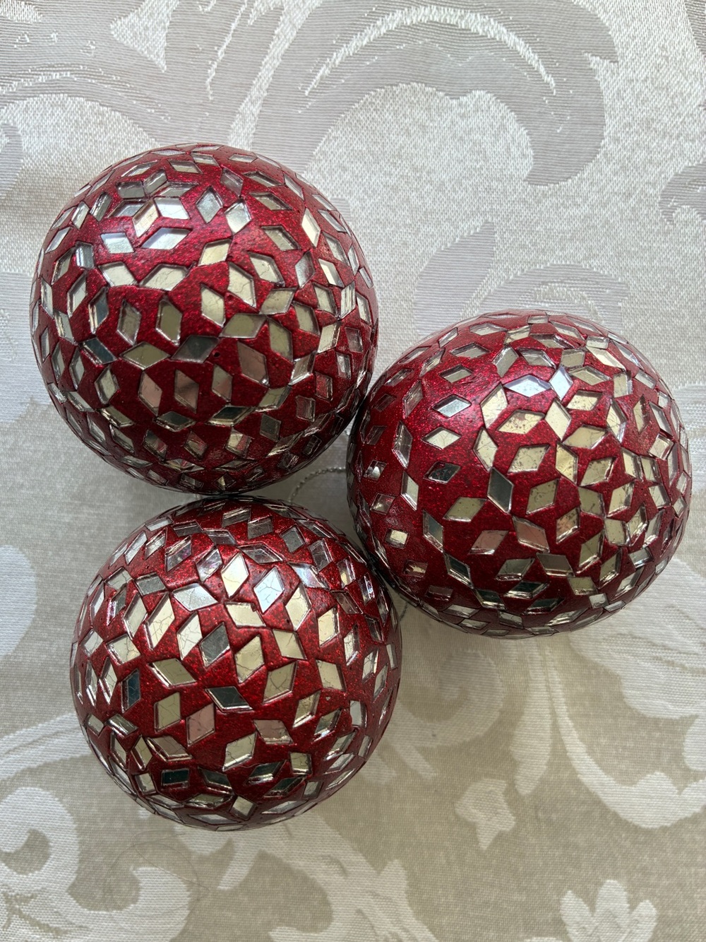 Mirror Mosaic Ornaments Deep Red (Set of 3)